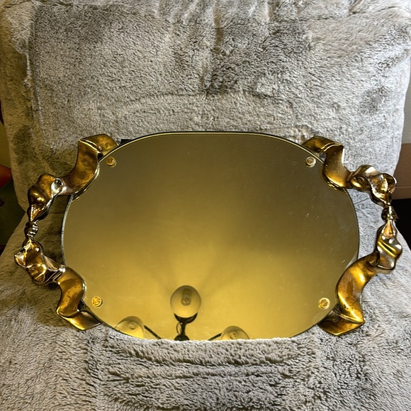 Vintage Godinger 1988 Large Bow Handle Oval Mirrored Tray - Picture 2 of 9